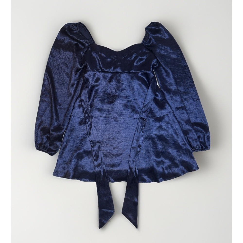 Altar'd State Women's Blouse Navy Blue Long Puff Sleeves Size Small